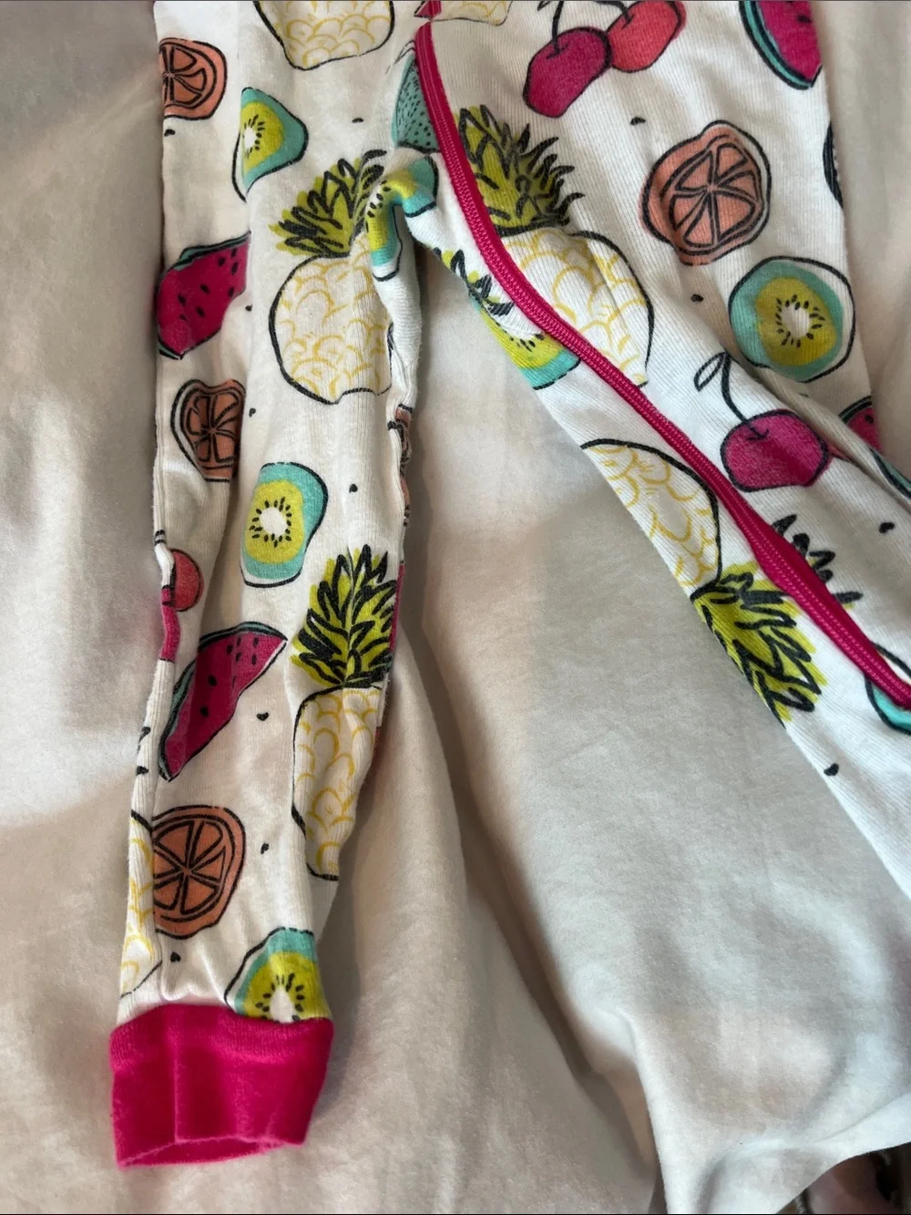 Girls' White Fruit-Print One-Piece Pajamas with Pink Trim 18m